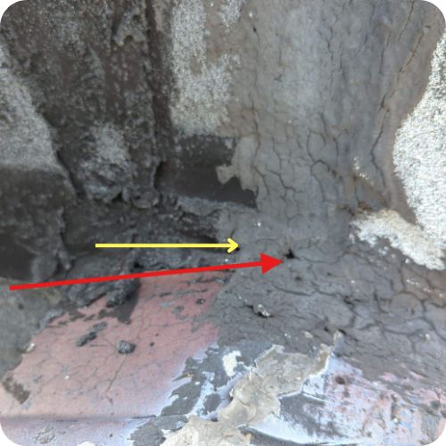 Close-up image showing drain line deterioration
