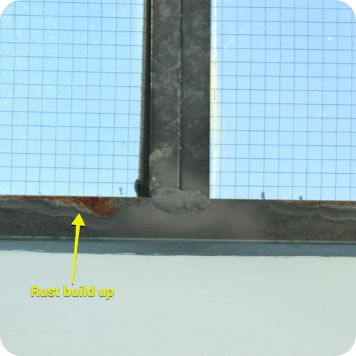 Close-up image showing drain line deterioration
