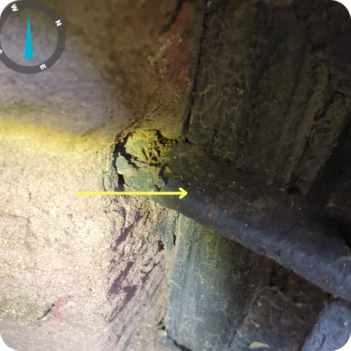 Close-up image showing drain line deterioration